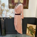 Eva Mendes X NY&CO Pleated Peachy Pink Velvet Faux Wrap Dress Photo 5