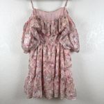 Lush Clothing LUSH Pink Floral Ruffle Cold Shoulder Mini Dress Women's Size L Photo 3
