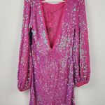 Retrofête Retrofete Tara Crochet Dress Iridescent Pink Long Sleeve XS/S NWT Sequins Photo 6