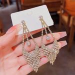 Women's Cubic Zirconia Diamond Long Tassel Dangle Drop Earrings Gold Photo 1