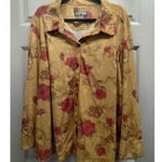 Caribbean Joe  Women's Size 2X Yellow Floral Long Sleeve Faux Suede Button Up Top Photo 0