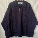 Aran Crafts 100% Merino Wool Sweater Purple Full Zip Cable Knit Ireland Photo 0