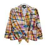 LAFAYETTE 148 NY Multicolored Abstract Print Cotton Tie Front Shirt Women's 8 Orange Photo 0