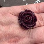 Oversized Vintage Bohemian Style Dark Plum Rose Adjustabke Ring Purple Photo 6