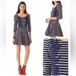 Free People  Ponte Navy Blue Nautical Knotty Jersey Knit Striped Dress Size XS Photo 5