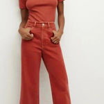 Veronica Beard  Womens Brick Red Denim High Rise Taylor Wide Leg Crop Jeans 27x26 Photo 0