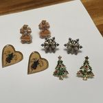 Lot Of 4 Earrings Pierced Christmas Holiday Heart Gingerbread Man Snowflake Etc Photo 4