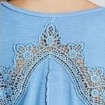 Free People Small Keepsake Henley Long Sleeve Top Blue Crochet Lace Cut Out Boho Photo 1