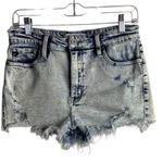 Kancan Jean Shorts Size Large High Rise Light Acid Wash Frayed Festival Grunge Blue Photo 0