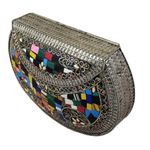 RAMLA L'Oriental Handmade Silver Multicolor Mosaic Metal Crossbody Clutch New Photo 7