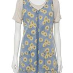 SO  Denim Dress Jumper Floral Sunflower Zip Front M Medium Photo 7
