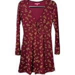 Betsey Johnson  Long Bell Sheer Sleeve Babydoll Mini Dress Burgundy Floral XS Photo 3
