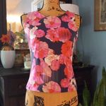 Cynthia Rowley Pink Floral Striped Scuba Bodycon Sleeveless Blouse Photo 2