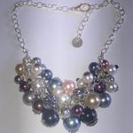 Elegant Multicolor Faux Pearl Cluster Boho Statement Necklace Silver Photo 0