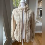 Vintage 70s 80s LeRoy Knitwear Ivory Cream Cable Knit Cardigan W Pockets M Photo 4