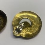 Pretty Gold Tone Brass Blue Stone Large Oversized Statement Clip On Earrings Photo 8