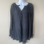 Free People  Border Print Popover Size L Gray Gold Hi-Lo Hemline‎ Boho Peasant Photo 11