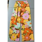 Yellow Orange Groovy Floral Print Silk Satin Wide Photo 1