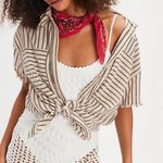 Free People  Ivory Striped Christopher Linen Shirt Oversized Sz S NWT Photo 8