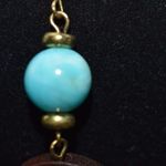 Western Vintage Blue Marble Wood Gold Tone Dangle Drop Fish Hook Earrings Photo 1