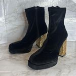 Betsey Johnson Matcha Bootie Black Gold Women's velvet platform Ankle Boots 7.5M Size 7.5 Photo 0