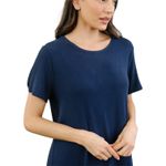 Cozy Earth Navy Blue Ribbed Tencel Bamboo Blend Short Sleeve Tunic Dress Size S Photo 3