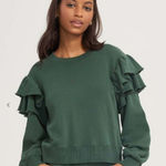 Something Navy  Green Ruffle Sweatshirt Top Sz S‎ NWT Photo 0