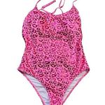 Cupshe Pink Leopard Print One Piece Swimsuit Womens Size Large Shiny Strappy NEW Photo 1