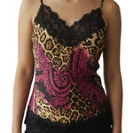Cache  Vintage Y2K Silk Leopard Paisley Lace Trim Cami Tank Top Size Small Photo 0