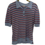 Kyle Striped Linen Blend Polo Shirt Small Blue Photo 0