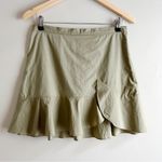 Madewell  Ruffle-Wrap Mini Skirt in Expat Olive Green 100% Cotton,‎ Size 4 Photo 1