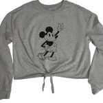 Disney Mickey Mouse Tie-Front Girls Crop Pullover Sweatshirt Gray, Size Small Photo 0