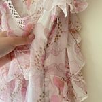 River Island Top Womens 6 Pink Floral Ruffle V-neck Feminine Romantic Dressy Photo 6