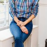 Isabel Marant  Esmee Twisted Plaid Puff Shoulder Blouse in Blue Pink Green‎ Photo 0