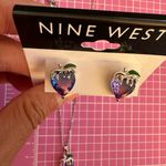 Nine West  18K sterling silver necklace 19” + earrings Set Blue purple fruit Photo 3