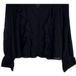 ZARA Swiss Dotted Ruffle Detail Semi Sheer Long Sleeve V Neck Blouse XS Black Photo 2