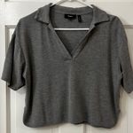 Theory Women Sz S Gray Heather V Neck Short Sleeve Crop Polo Shirt Minimalist Photo 0