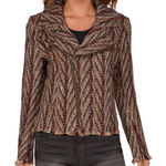 Bob Timberlake  XS Burgundy Brown Full Zip Jacquard Moto Jacket Sweater Photo 0