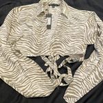 Motel Rocks NWT  motel elyse crop button tie front long sleeve shirt tonal zebra Photo 0