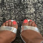 ASOS DESIGN Nutshell platform barely there heels in silver snake Sz 9 Photo 2