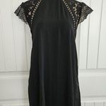 ZARA Mock Neck Lace Short Sleeve Shift Dress Black S Photo 0