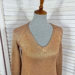 Ella Moss Elsa Moss Beatrix Metallic Copper Penny V Neck Zipper Hem Tunic Sweater Medium Photo 6