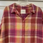 Lucky Brand  Women's Pink & Yellow Plaid Shirt Size L Boyfriend Button Down Top Photo 2