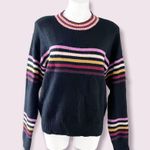 Jessica Simpson Crew Neck Sweater Striped Knit Black Multi Size L Photo 1