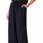 Maison de Papillon Marissa Gold Embellished Jumpsuit Blue Crepe‎ Women's Size M Size M Photo 0