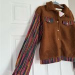 Southern Grace Bohemian Colorful Print Sleeve Brown Sherpa Lightweight Jacket Photo 3
