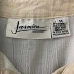 Jasmine Vintage 90s Button Up Crinkle Blouse M White Short Sleeve Embroidered Cut Outs Photo 8