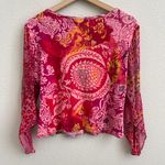 Forbidden Vintage Y2K Pink Beaded Patchwork Japanese Blossom Quarter Sleeve Top Photo 10