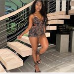 NEW Cheetah Romper Mesh Sleeveless Bodycon Shorts Romper Hollow Out Y2K L Black Size L Photo 6