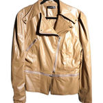 Faux Leather Moto Jacket Tan Adjustable Length Zippers Vegan Womens 16 Oioninos Photo 0